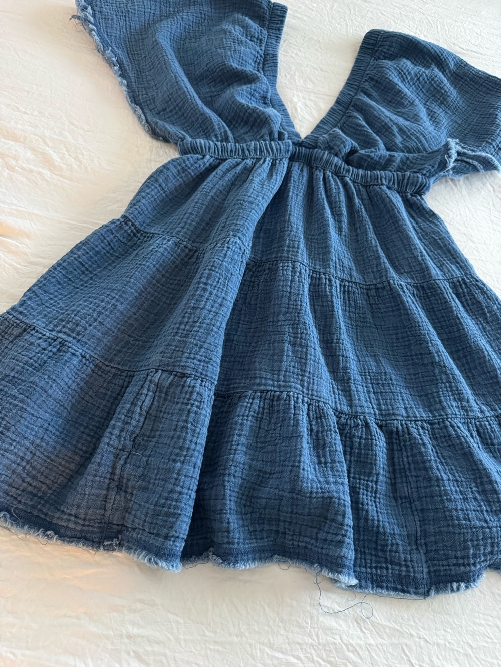 aerie Blue Gauze V-Neck Tiered Dress Boho Beach Swim Cover-Up - Picture 8 of 11